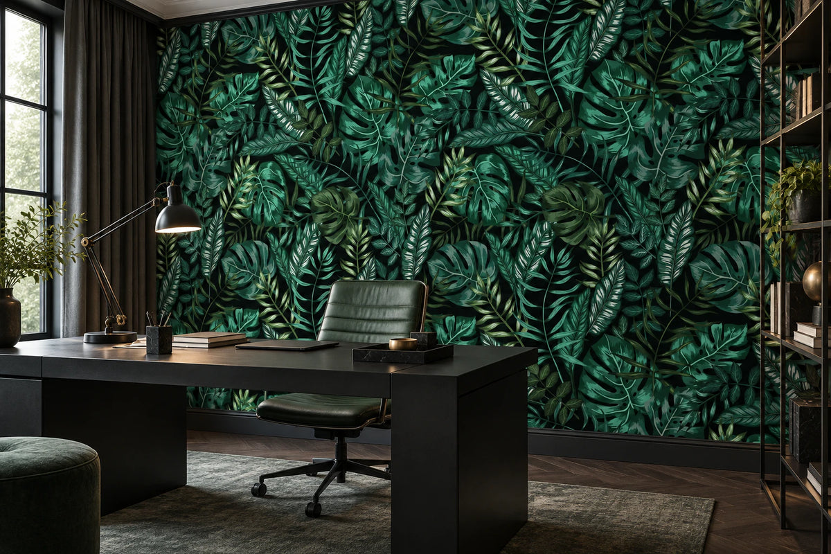 Papier peint panoramique Monstera Nocturne - Bureau