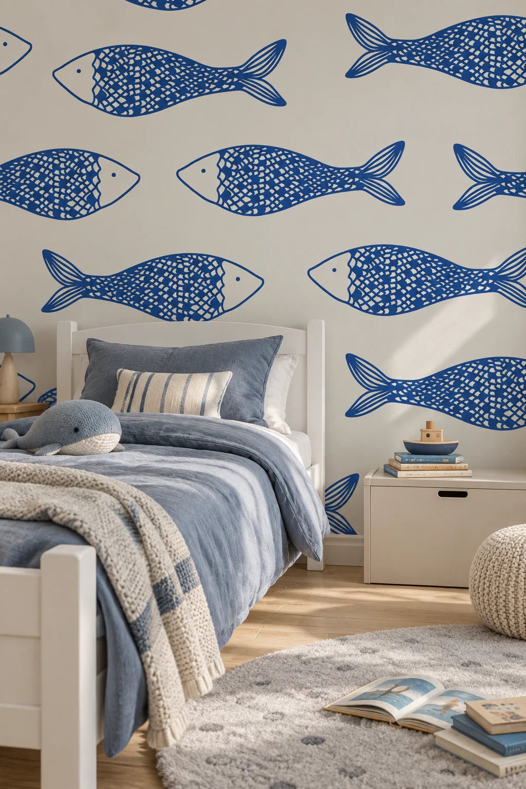 Papier peint panoramique Nage Indigo dans une chambre d’enfant lumineuse