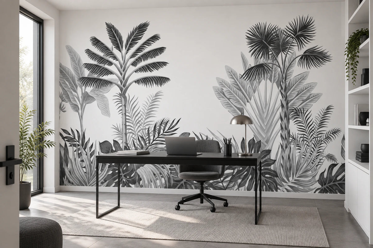 Papier peint panoramique Palmes Graphite - Bureau