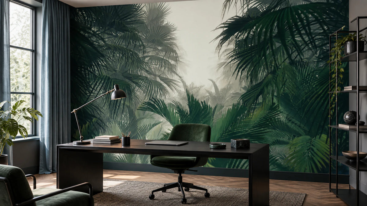 Papier peint panoramique Jungle Brumeuse - Bureau