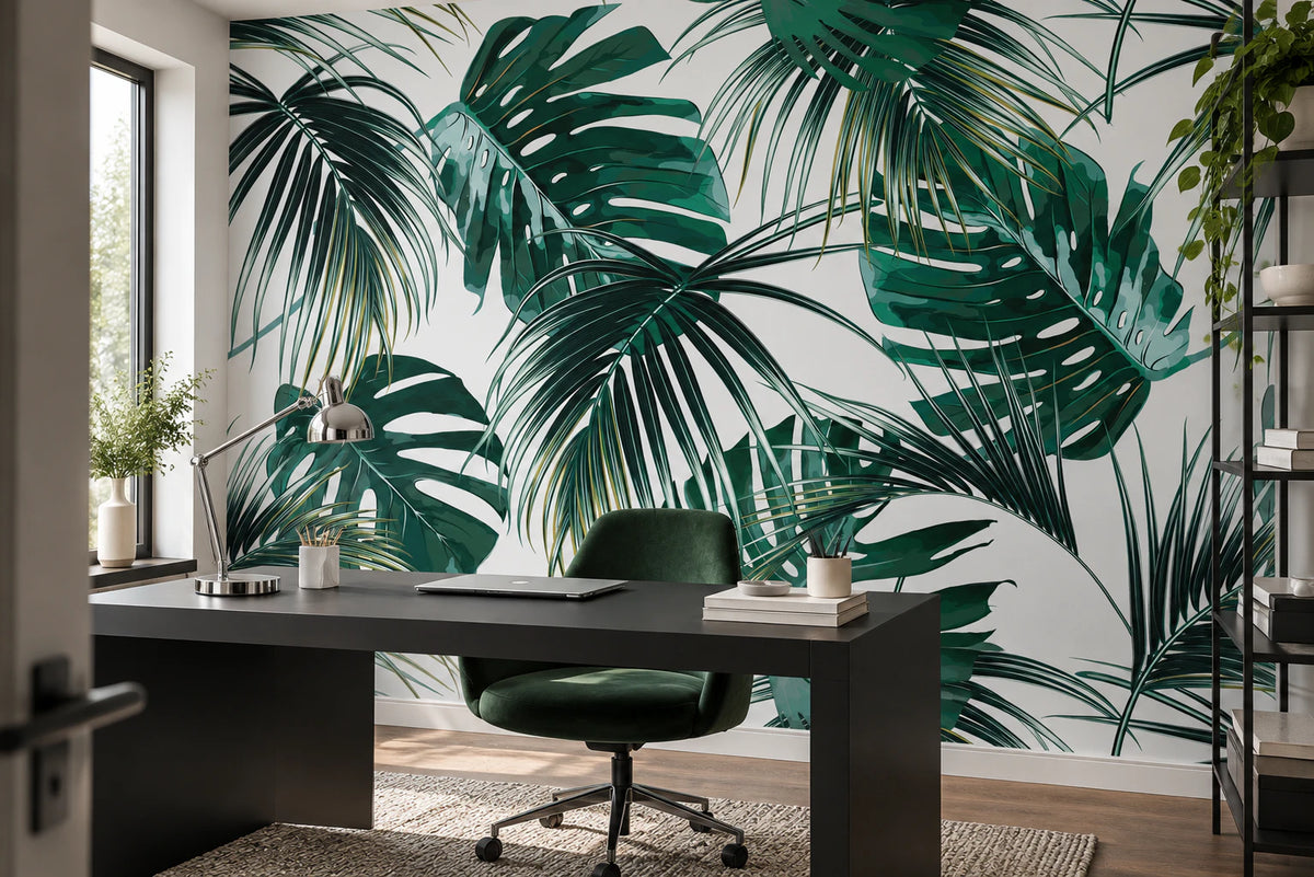 Papier peint panoramique feuille de monstera et de palmier - Bureau