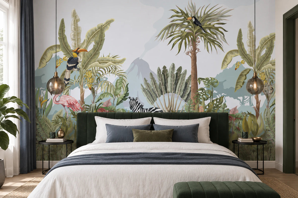 Papier peint panoramique zèbre dans la jungle - Tête de Lit