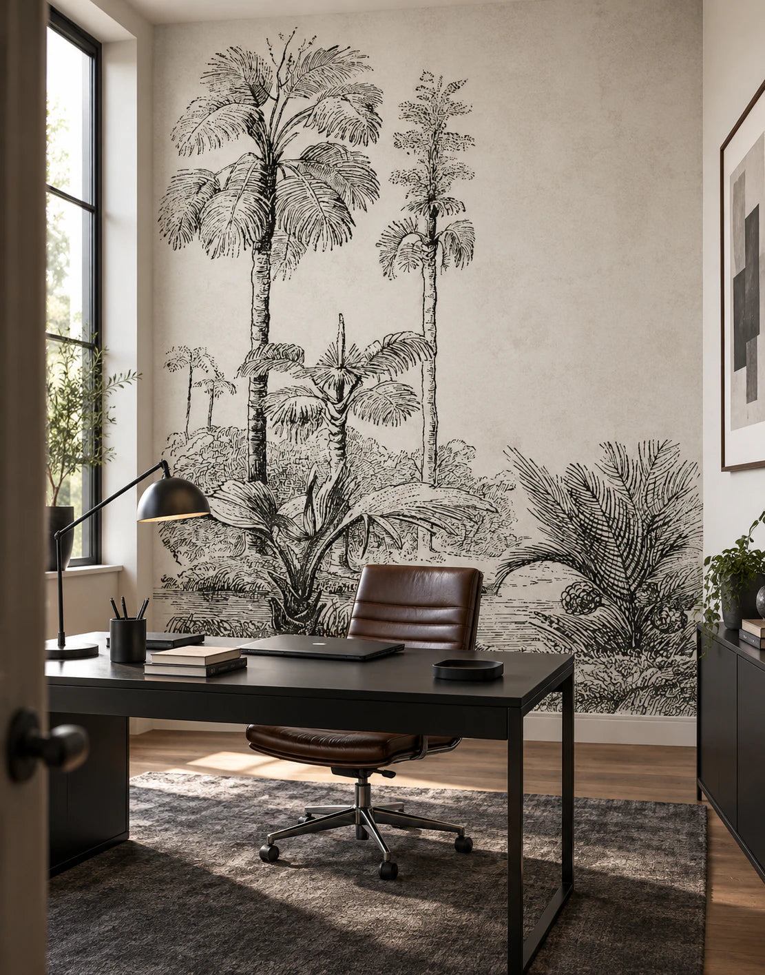 Fresque murale jungle noir et blanc - Bureau