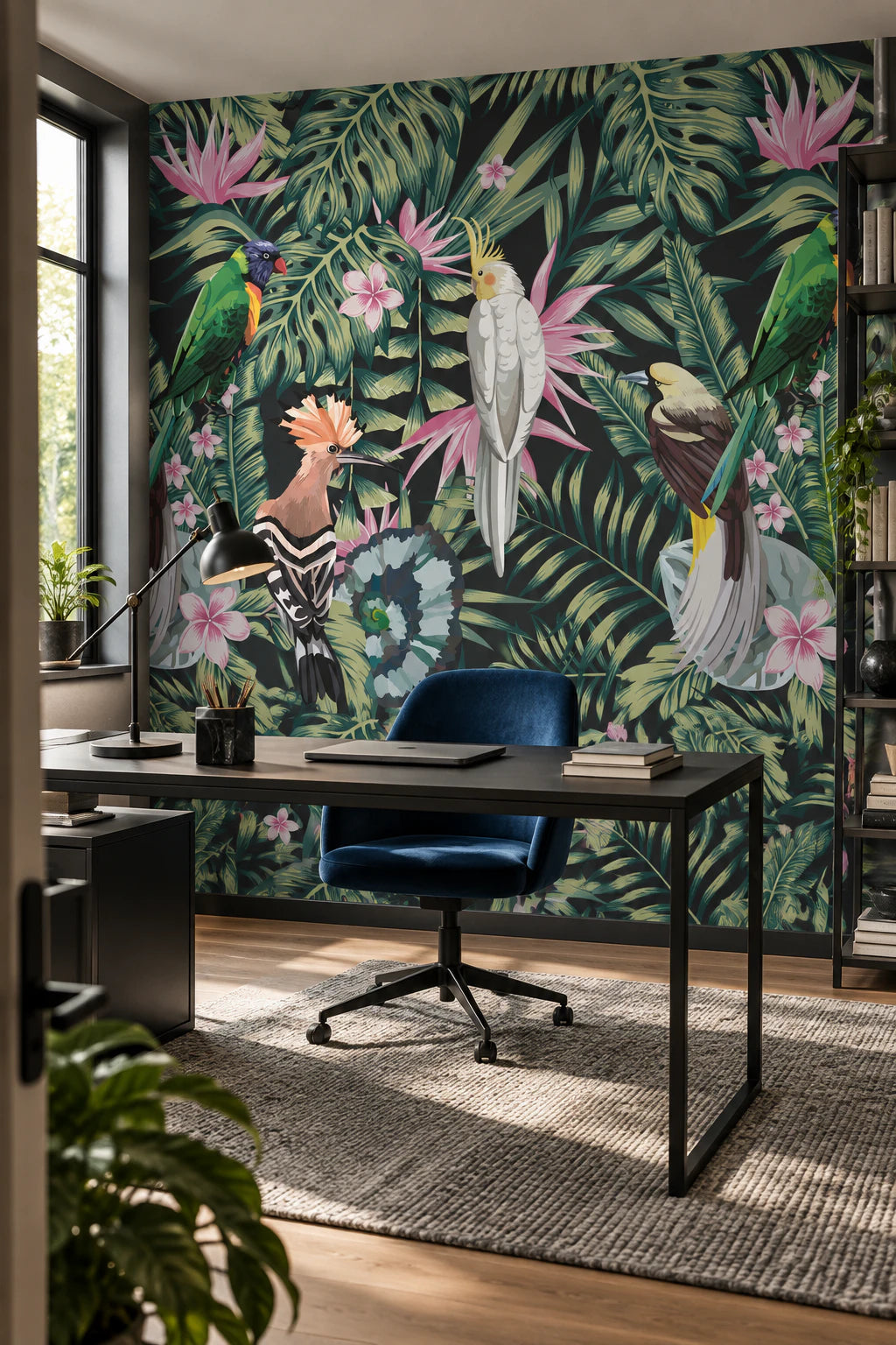 Papier peint panoramique végétation perroquet - Bureau