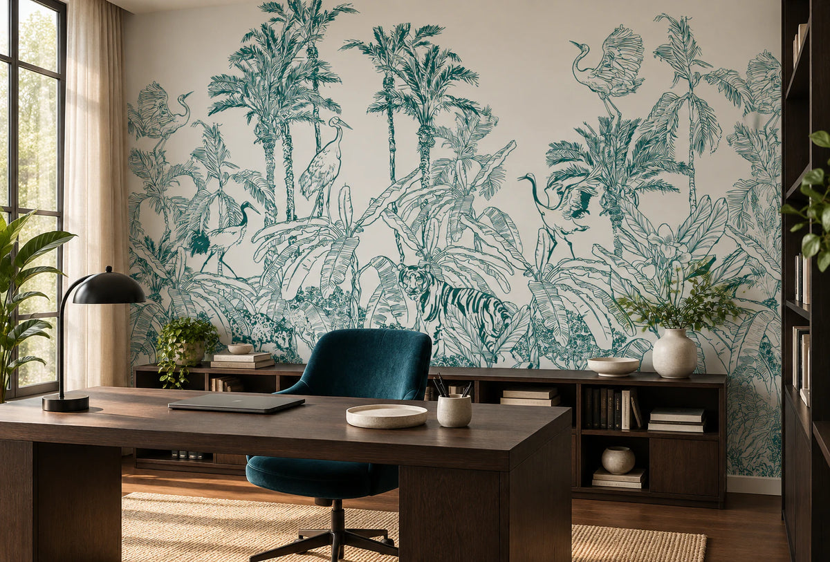 Papier peint panoramique tropical graphique - Bureau
