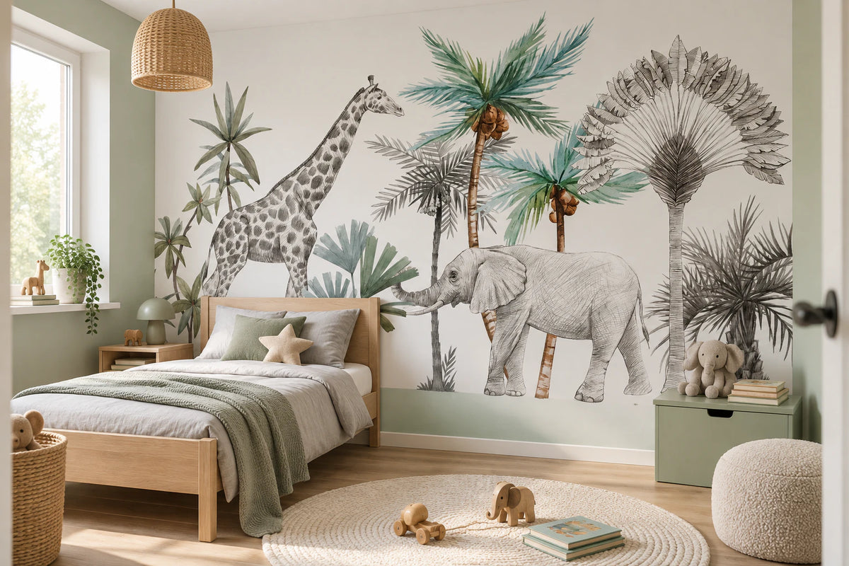 Papier peint panoramique Safari Gravure - Chambre Enfant