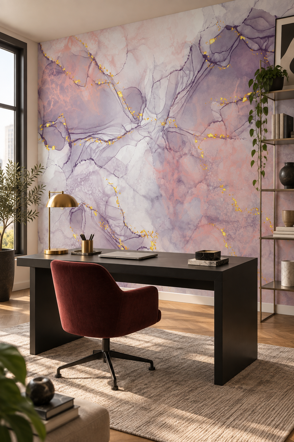 Décor minéral aux éclats dorés Veines de Poudre dans un bureau créatif