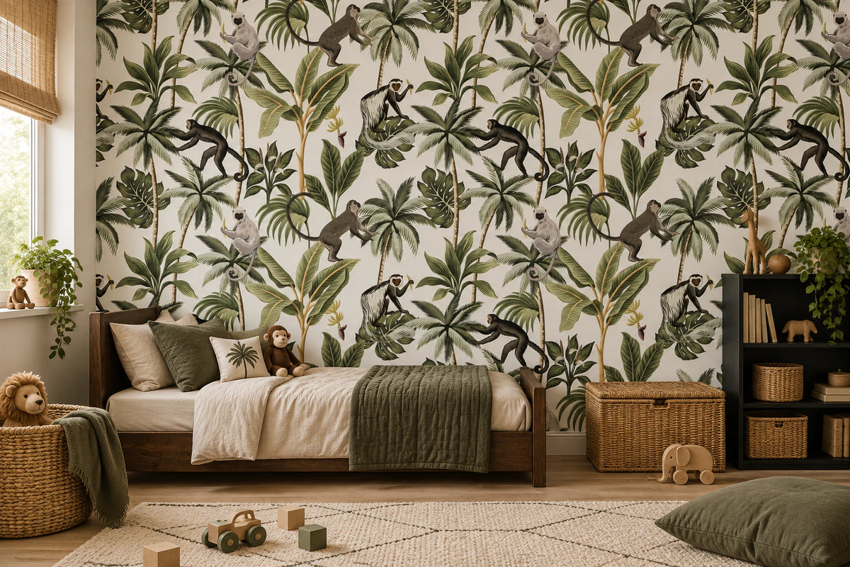 Papier peint panoramique singe dans les palmiers - Chambre Enfant