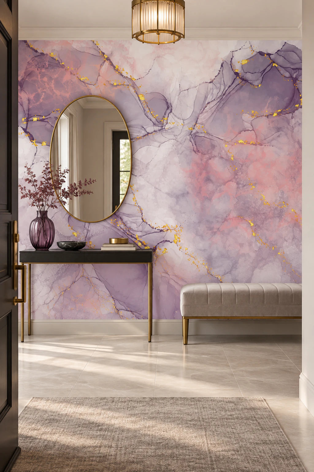Papier peint résine marbre rose - Couloir, Entrée
