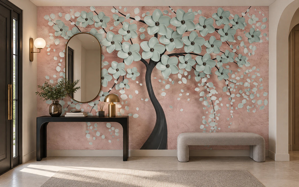 Papier peint panoramique arbre en fleur 3D - Couloir, Entrée