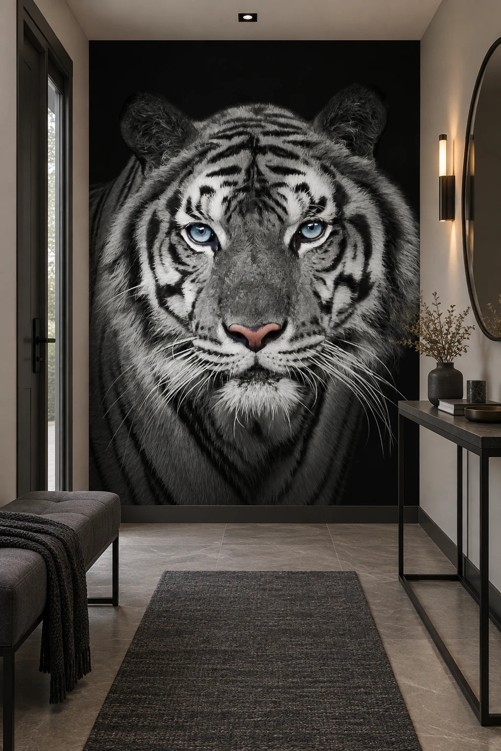 Papier peint panoramique tigre noir et blanc - Couloir, Entrée