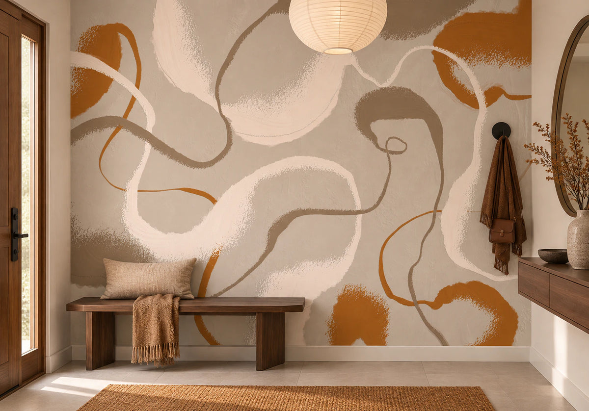 Sillage - Papier peint abstrait beige et terracotta - Couloir, Entrée