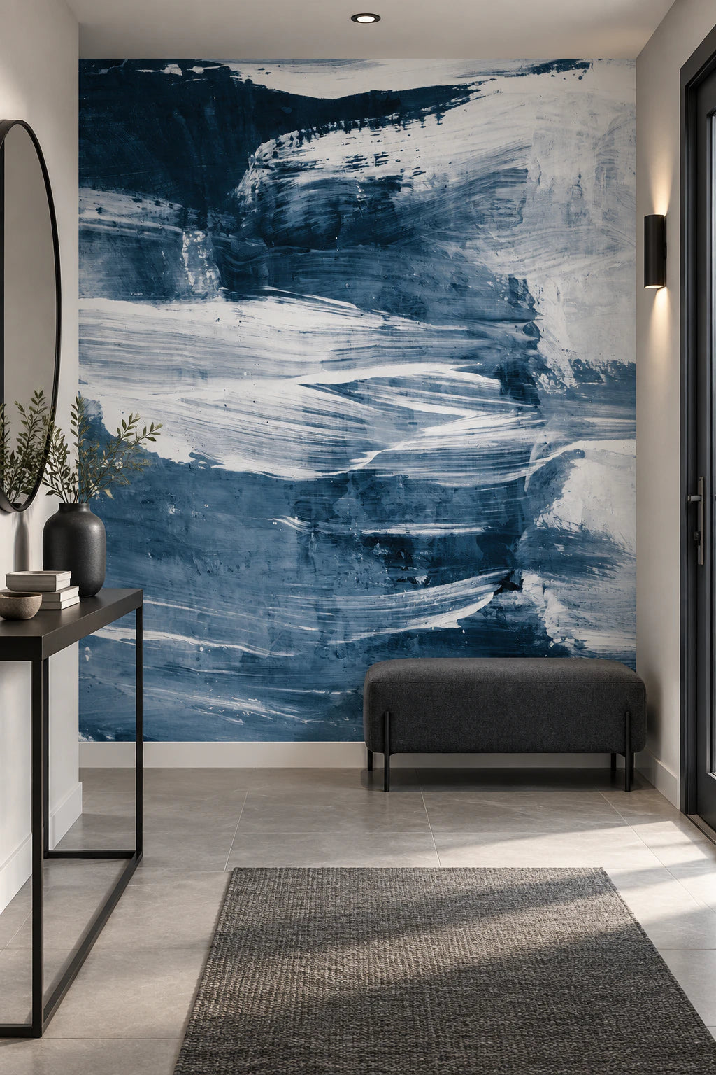 Papier peint panoramique peinture abstraite bleue - Couloir, Entrée