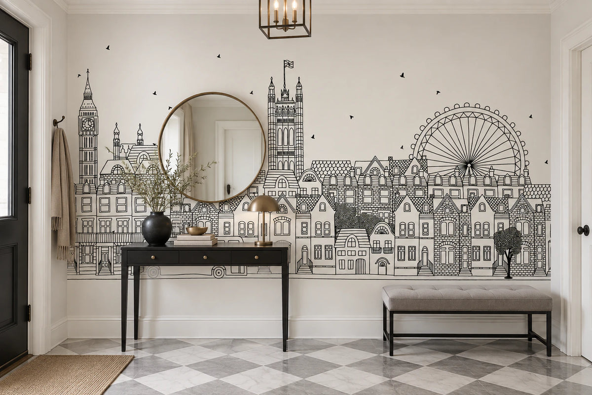 Papier peint ville de Londres noir et blanc - Couloir, Entrée