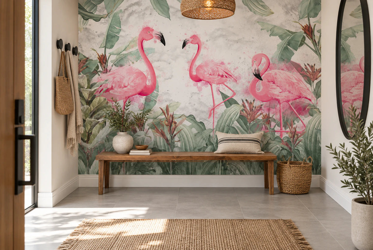 Tapisserie murale flamant rose - Couloir, Entrée