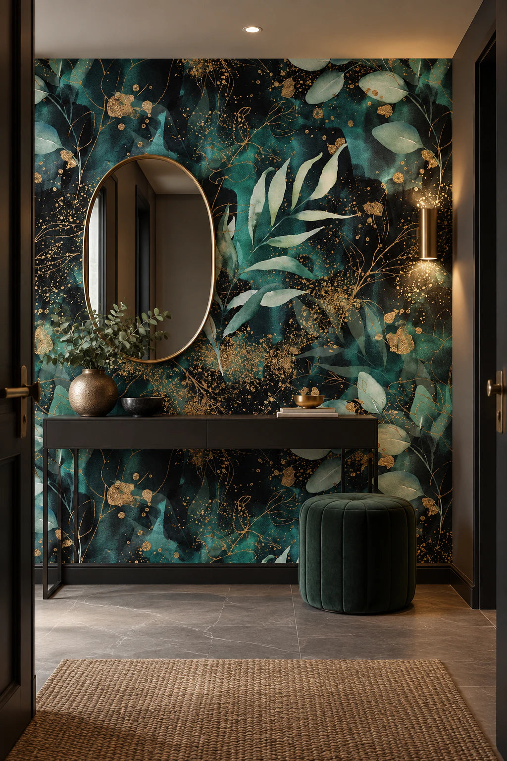 Papier peint végétation bleue - Couloir, Entrée