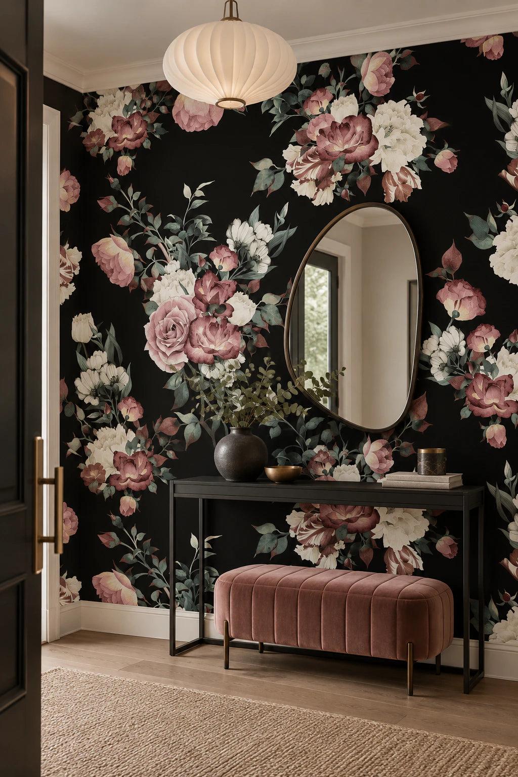 Papier peint pivoine et rose - Couloir, Entrée