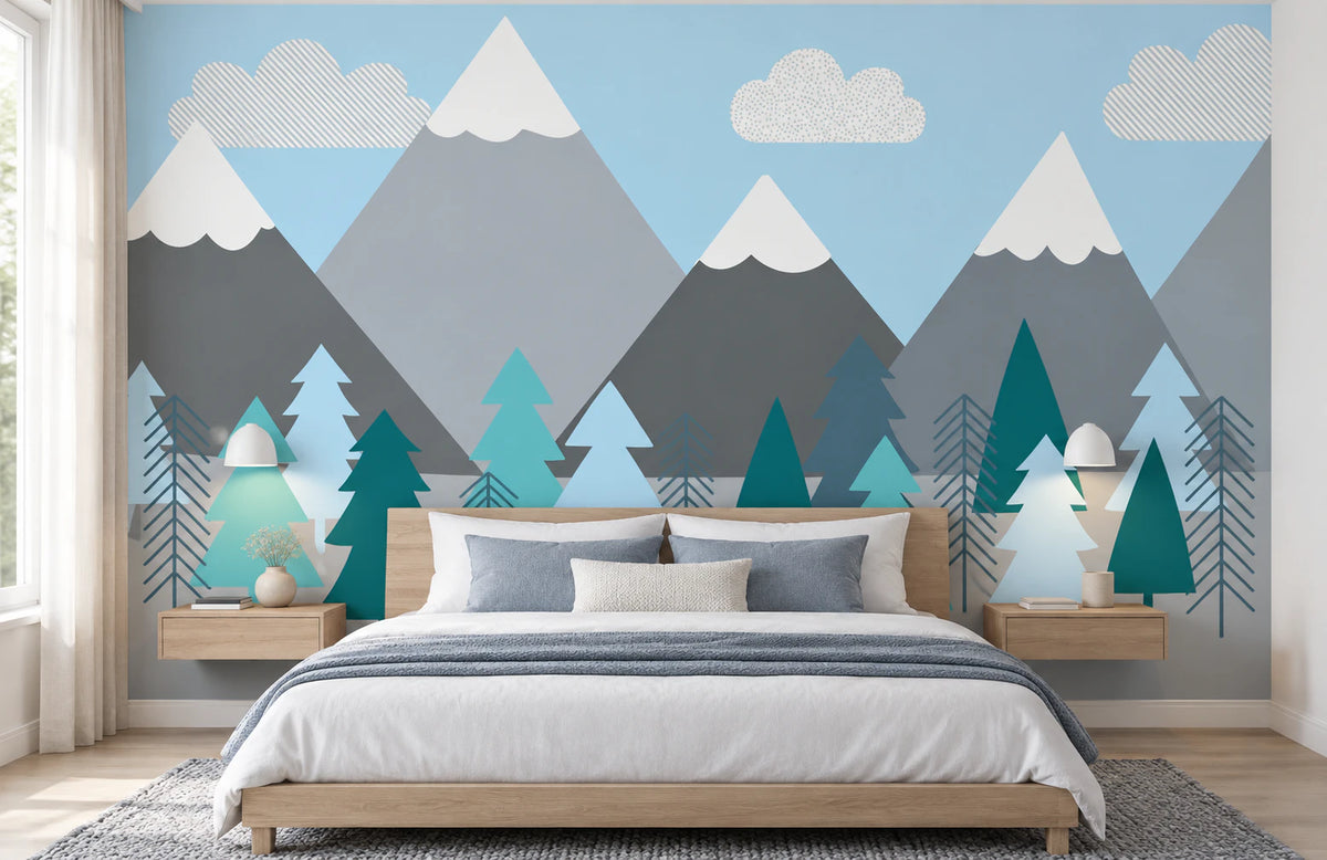 Papier peint montagne enneigée collection enfant - Tête de Lit