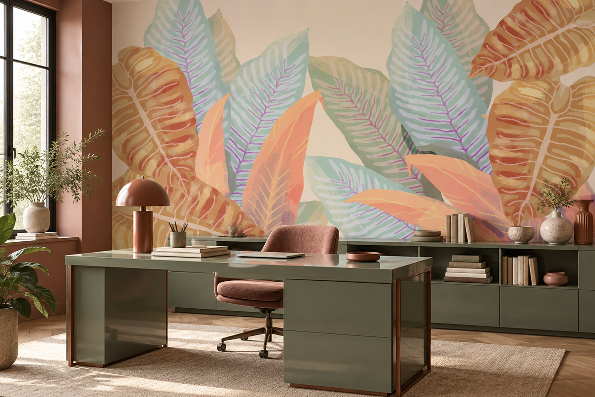 Papier peint panoramique Feuilles Sorbet dans un bureau créatif aux lignes graphiques