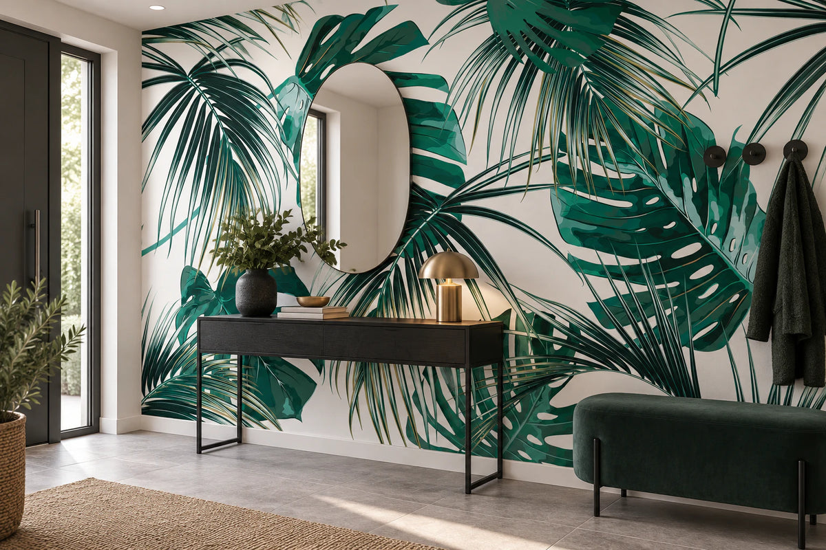 Papier peint panoramique feuille de monstera et de palmier - Couloir, Entrée