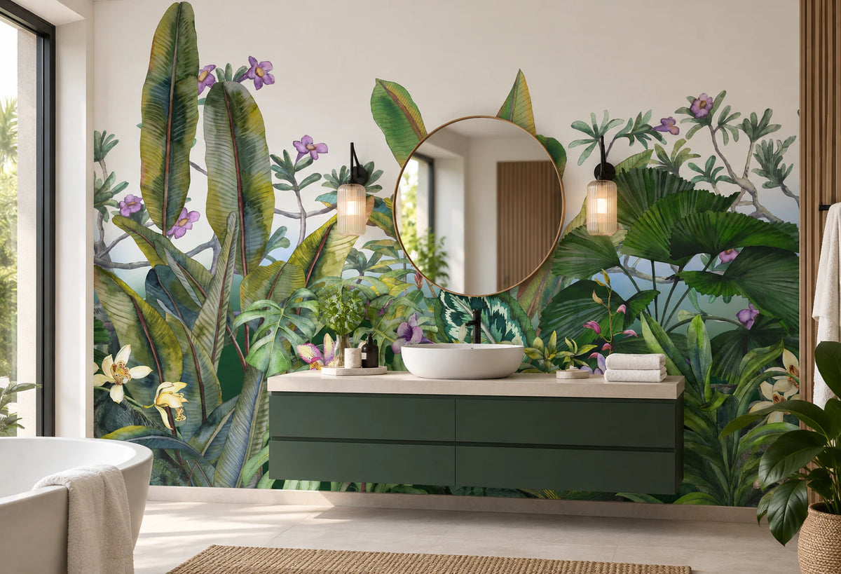 Papier peint panoramique jungle luxuriante - Salle de bain