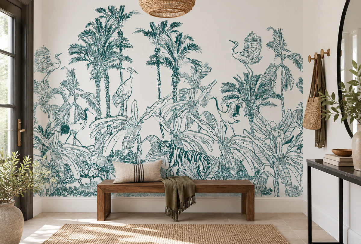 Papier peint panoramique tropical graphique - Couloir, Entrée