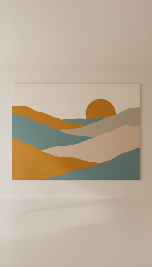 Fresque panoramique paysage abstrait ambre ocre