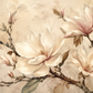 Papier peint panoramique Magnolias Poudrés aux grandes fleurs de magnolia beige, crème et rose poudré sur fond clair