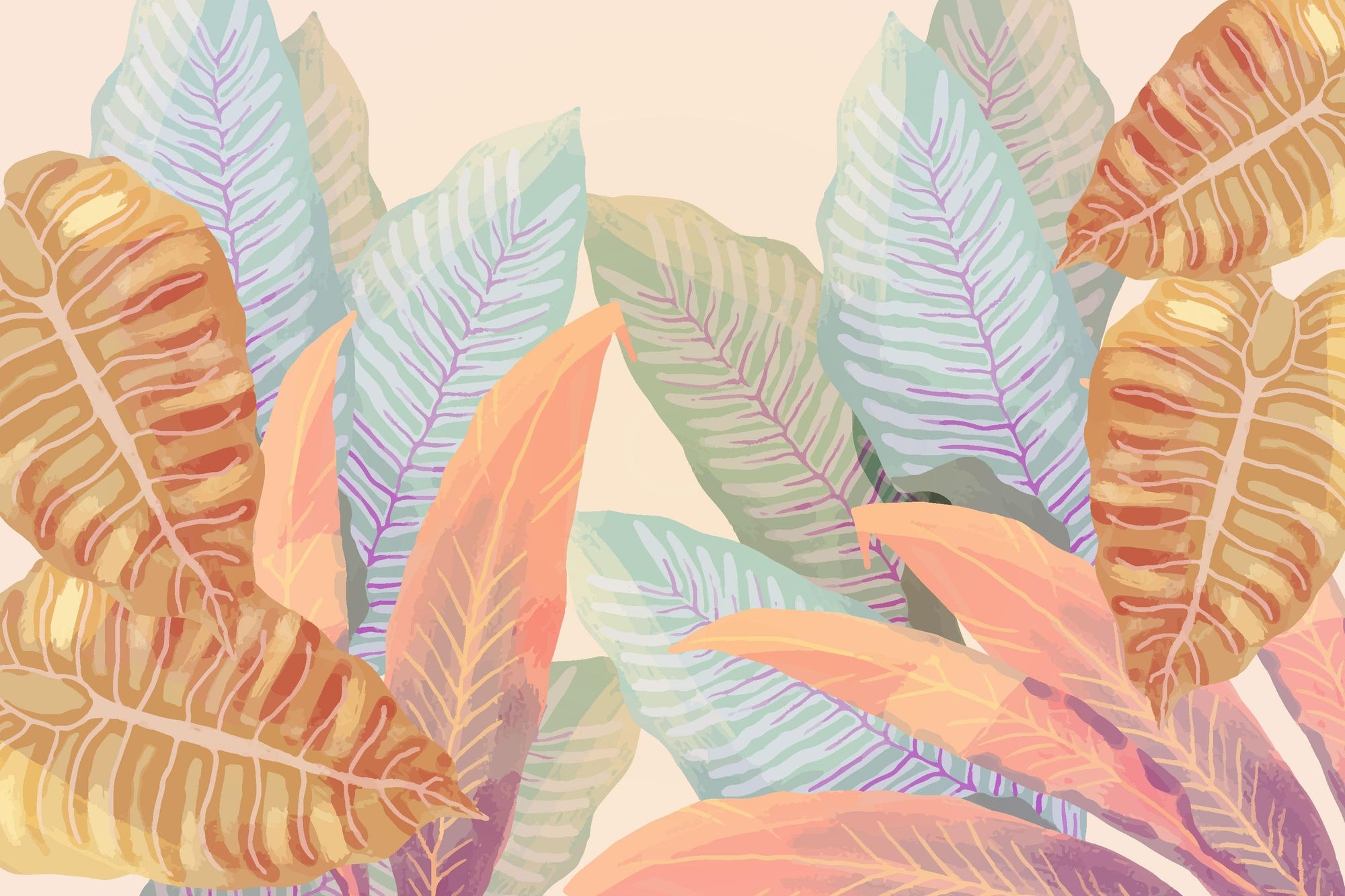 Papier peint panoramique Feuilles Sorbet