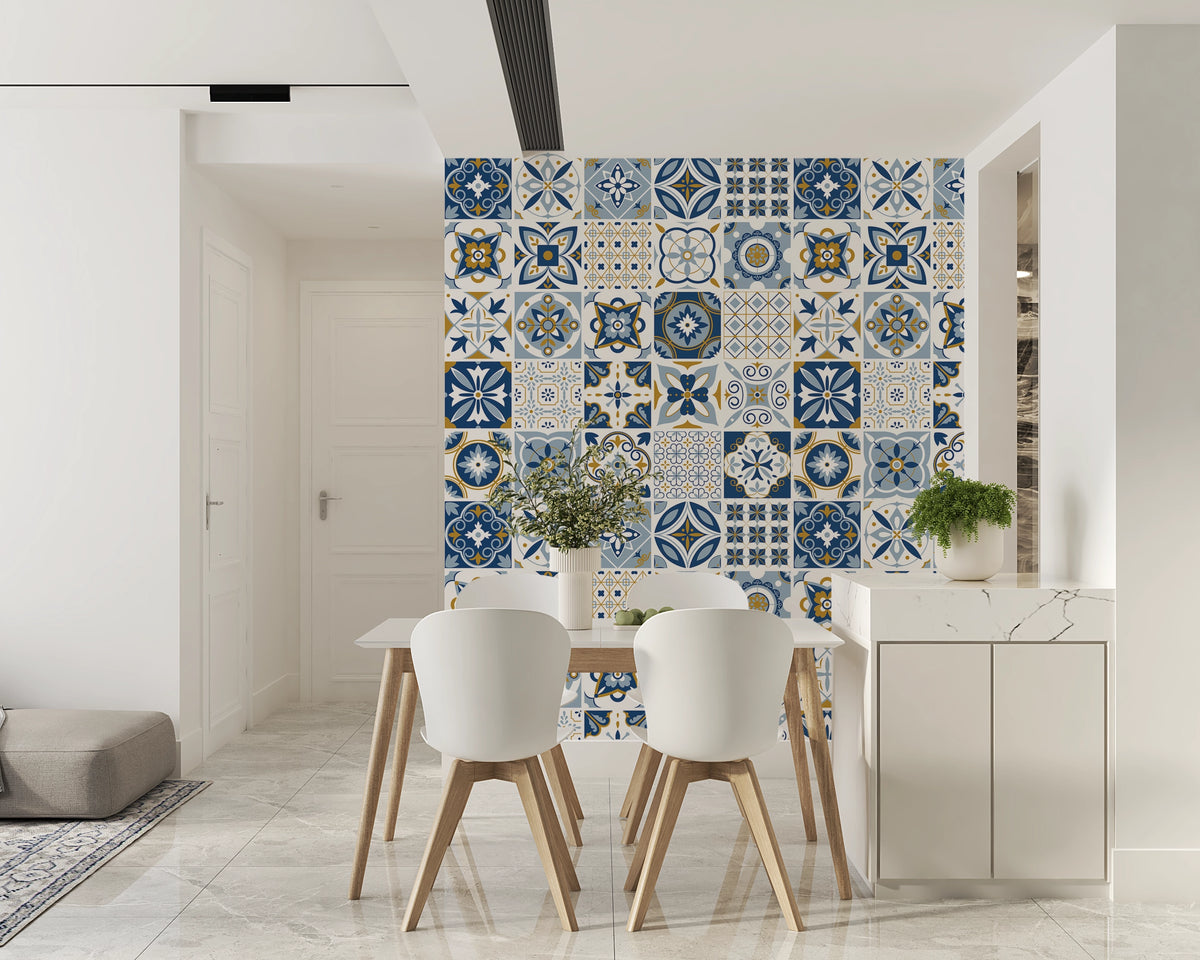 Papier Peint Bleu Majolique