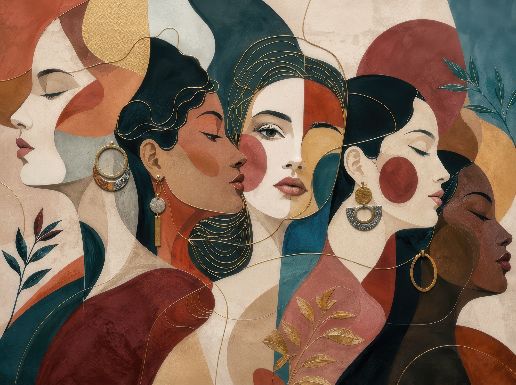Papier peint panoramique Éclat de Femmes – Portraits féminins abstraits