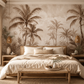 Papier peint panoramique palmier beige Palmeraie Sépia dans une chambre adulte lumineuse