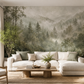 Papier peint panoramique Forêt des Brumes avec forêt et montagnes dans un salon lumineux