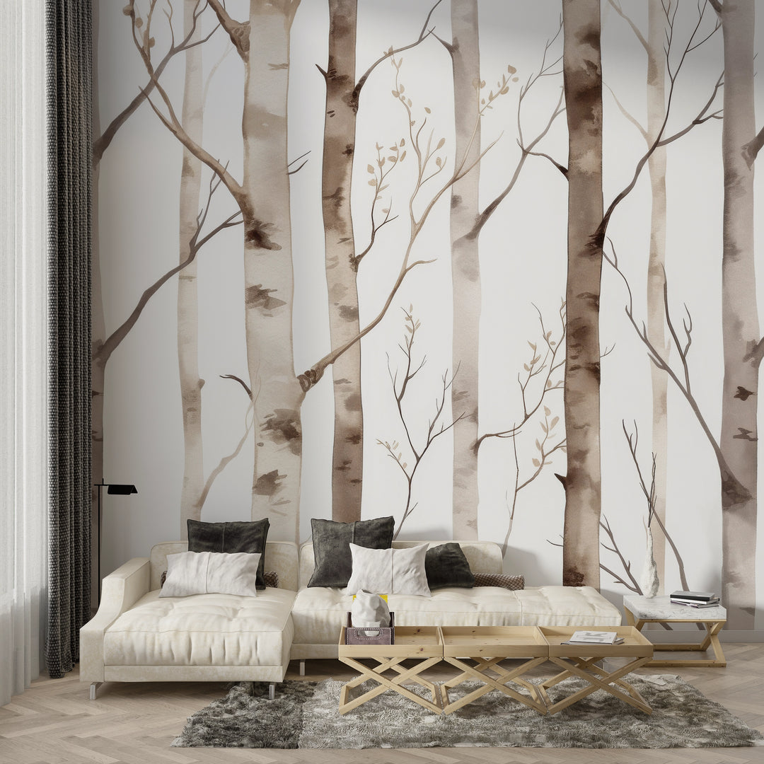 Papier Peint Intissé Panoramique 3D Forêt De Bouleaux - Personnalisable - Marque Forwall