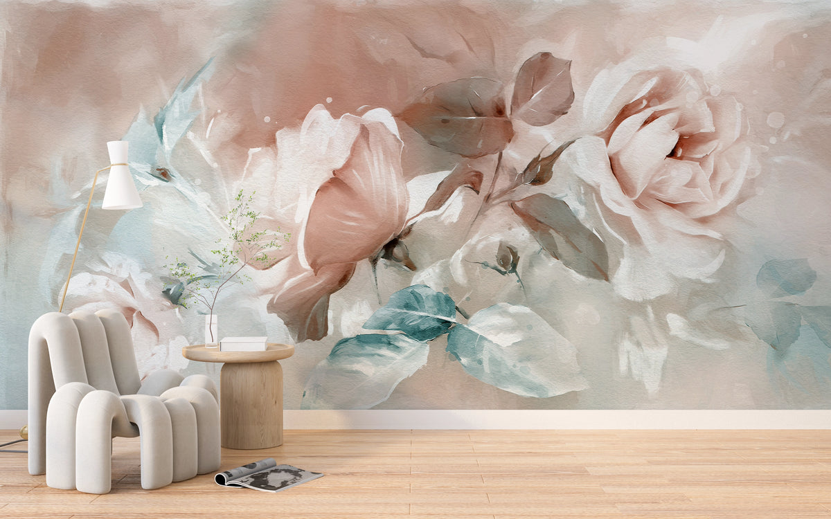 Papier peint panoramique Roses Aquarelle Poétique
