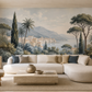 Papier peint panoramique paysage méditerranéen dans un salon élégant aux tons naturels