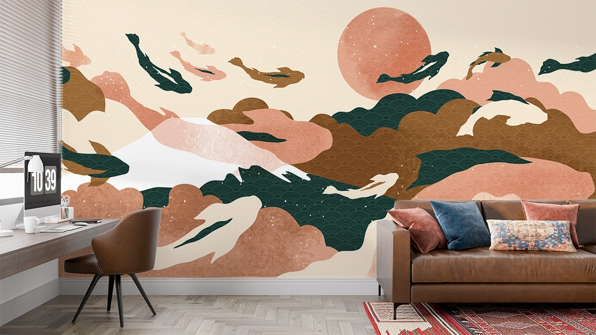 Papier peint panoramique carpe Koï Japonais - Poésie Murale