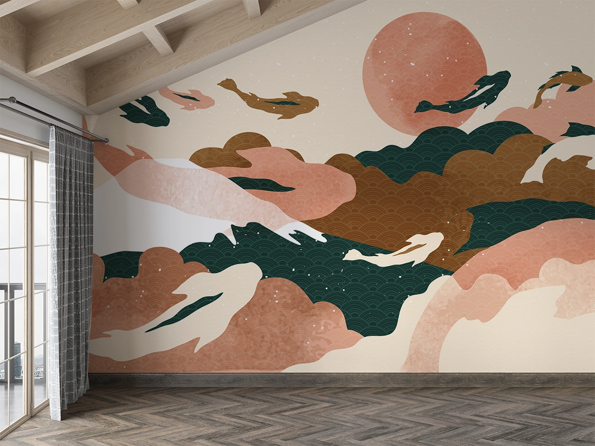 Papier peint panoramique carpe Koï Japonais - Poésie Murale