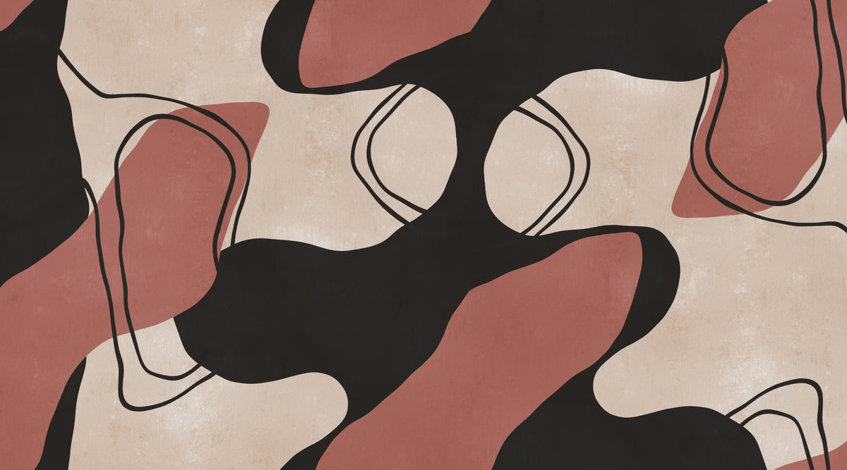 Papier peint abstrait marron beige et noir aux formes organiques ondulantes