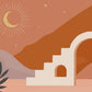 Papier peint panoramique illustration désert au clair de lune - Poésie Murale