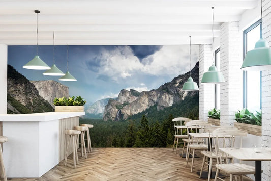 Papier peint panoramique forêt alpine - Poésie Murale