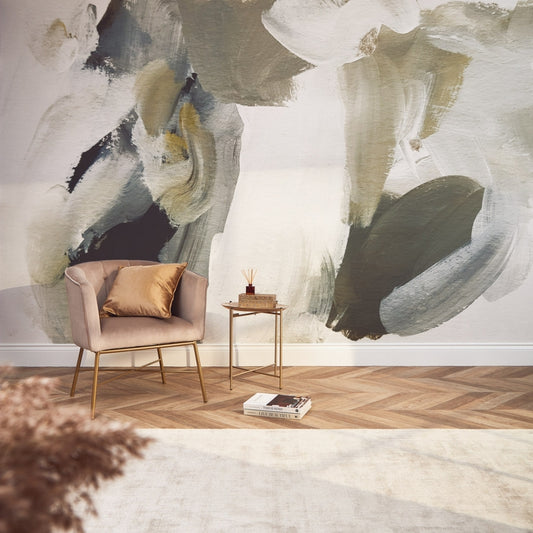 Papier peint panoramique peinture abstraite beige - Poésie Murale