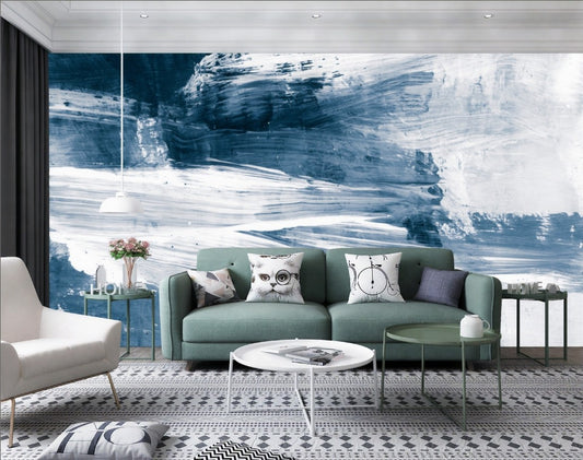 Papier peint panoramique peinture abstraite bleue - Poésie Murale