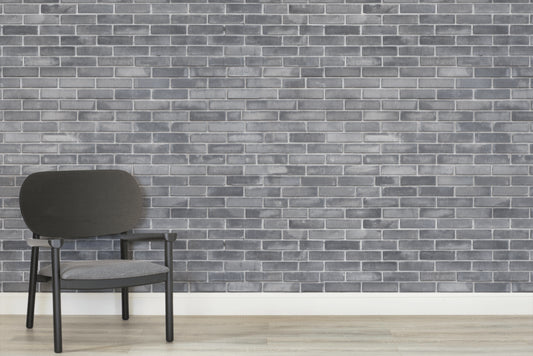 Papier peint panoramique trompe l’œil mur de briques grises - Poésie Murale