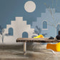 Papier peint panoramique ville graphique sous la pleine lune - Poésie Murale