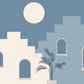 Papier peint panoramique ville graphique sous la pleine lune - Poésie Murale