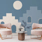Papier peint panoramique ville graphique sous la pleine lune - Poésie Murale