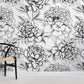 Papier peint panoramique illustration floral noir et blanc - Poésie Murale