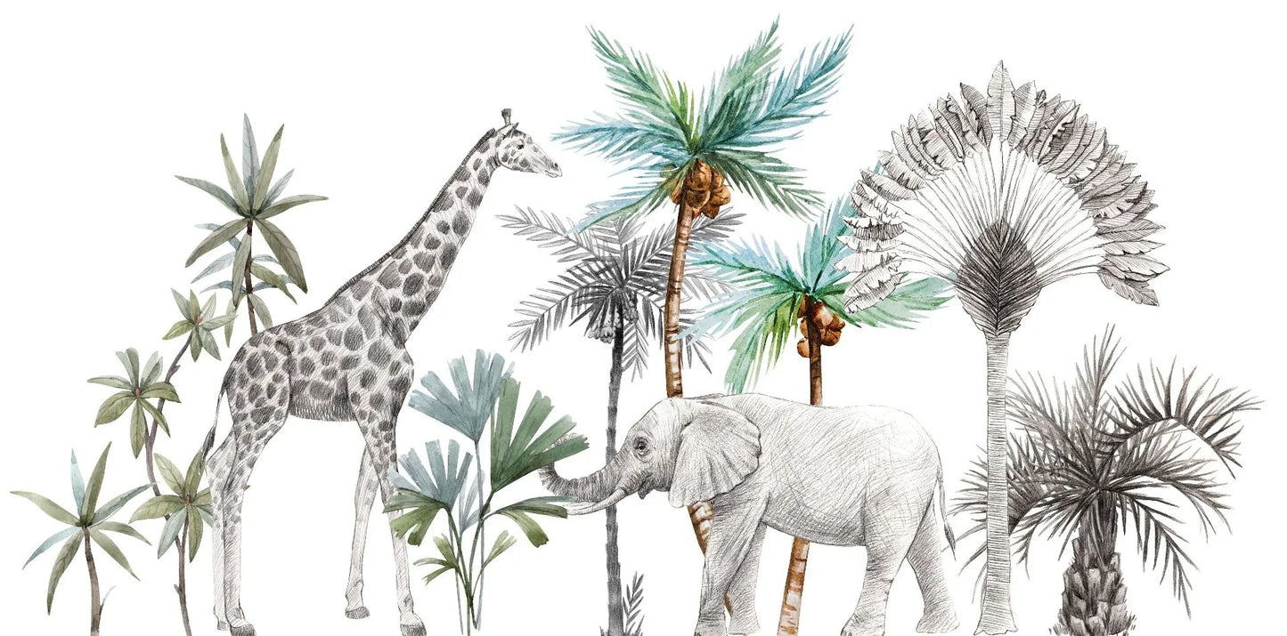 Fresque murale animaux de la jungle