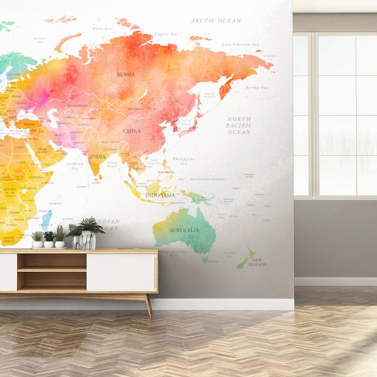 Papier peint panoramique carte multicolore - Poésie Murale